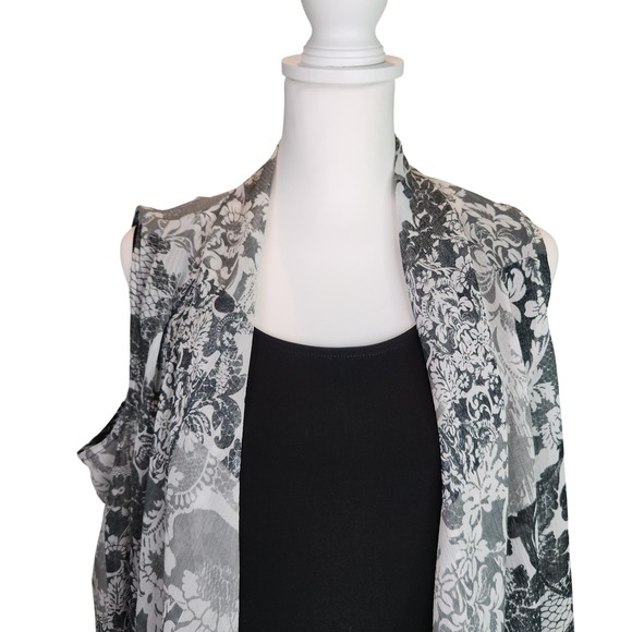 Susan Graver 2 Pieces Grey White Floral Damask Chiffon Vest Black Tank Size M - Picture 3 of 8